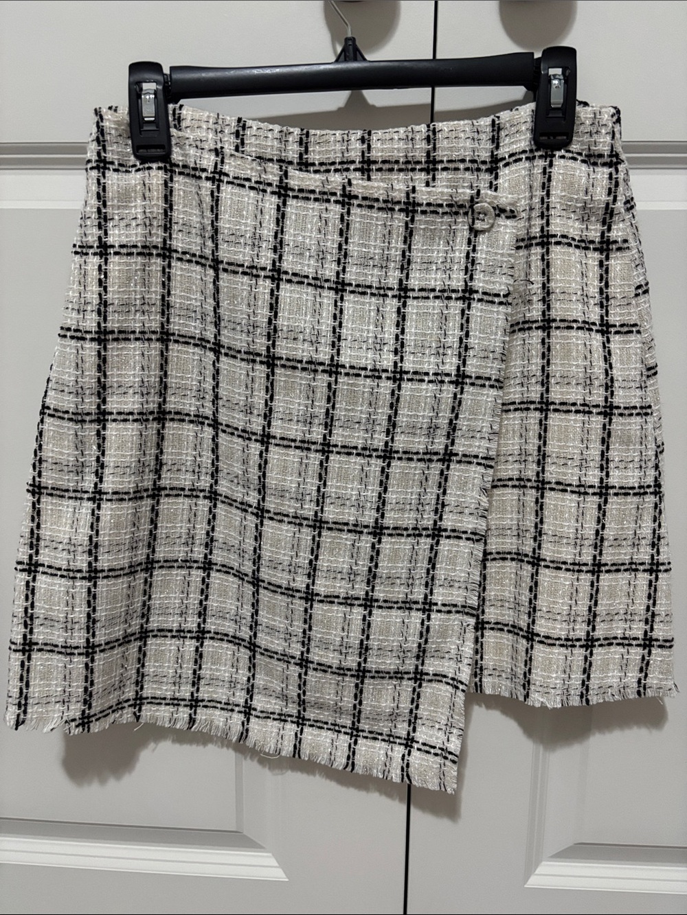 GB girls Black & White Tweed Wrap-Style Skirt